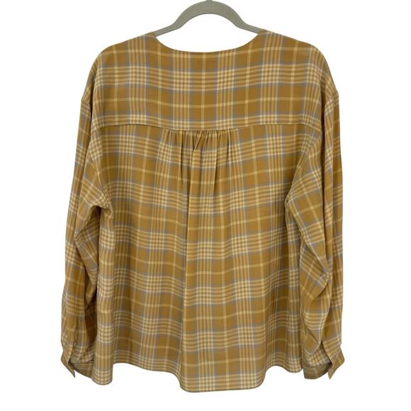 Wilfred Silk V Neck Popover Beige Plaid Long Sleeves Women size Medium - Picture 3 of 10